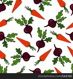 Seamless pattern with beetroots and carrots vegetables. Hand drawn vector illustrations . Seamless pattern with beetroots and carrots vegetables. Hand drawn vector illustration