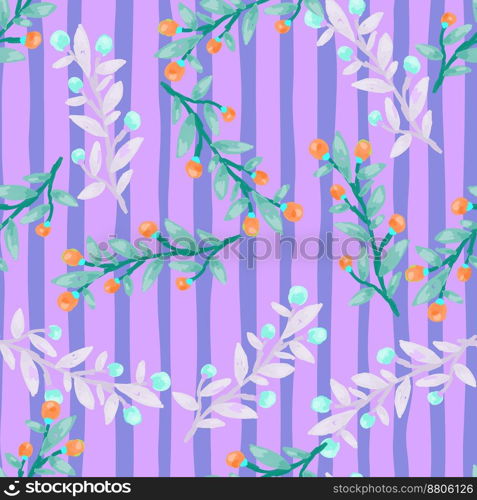 Seamless pattern with berry branches. Hand drawn wild berries floral wallpaper. Design for fabric, textile print, wrapping paper, cover. Vector illustration. Seamless pattern with berry branches. Hand drawn wild berries floral wallpaper.