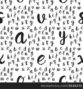 Seamless pattern with black alphabet letters on white background. Vector illustration for web, textile, scrapbooking and other design projects.
