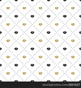 Seamless pattern with black and gold lips kiss shapes. Valentines day. Lipstick kiss. Vector illustration. Background. Seamless pattern with black and gold lips kiss shapes. Valentines day. Lipstick kiss. Vector illustration. Background.