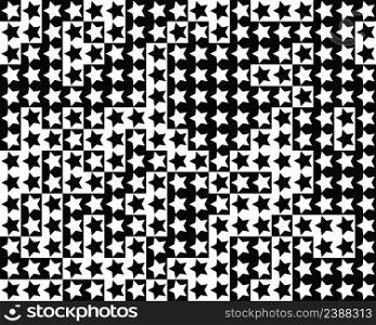 Seamless pattern with black and white stars on white and black background