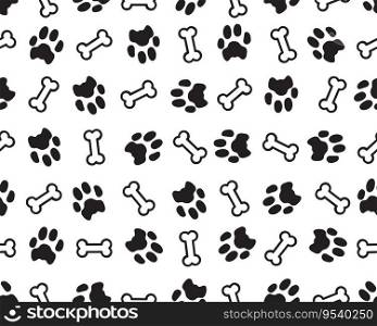 Seamless pattern with black silhouettes of bone and dogs trace