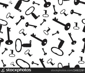 Seamless pattern with black silhouettes of keys on white background