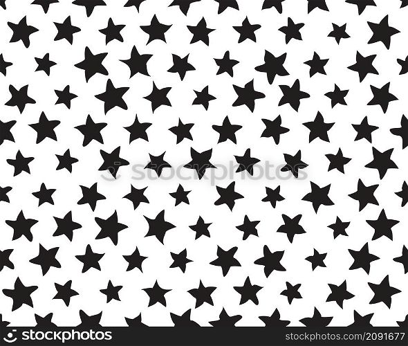 Seamless pattern with black stars on a white background