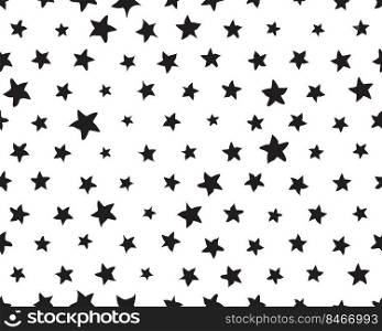 Seamless pattern with black stars on a white background 