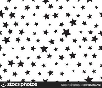 Seamless pattern with black stars random size on a white background 