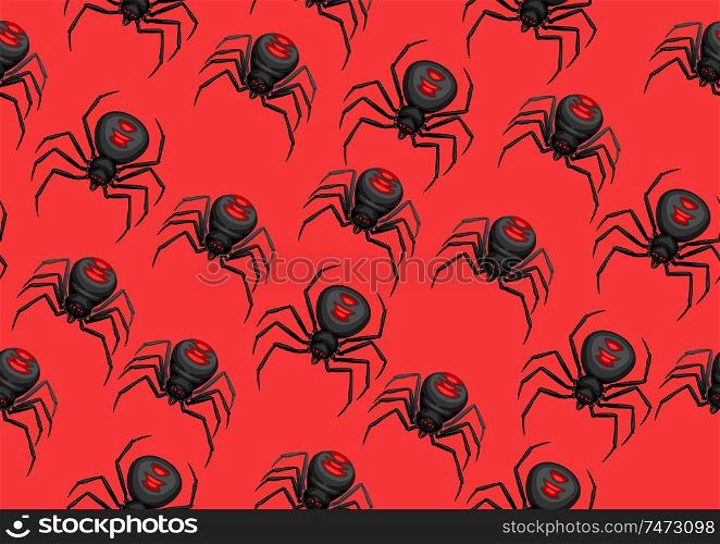 Seamless pattern with black widow spiders. Background for Halloween holiday.. Seamless pattern with black widow spiders.