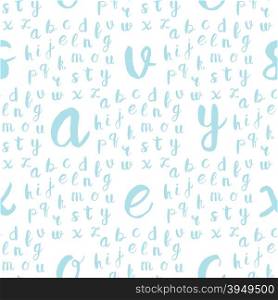 Seamless pattern with blue alphabet letters on white background. Vector illustration for web, textile, scrapbooking and other design projects.