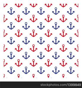 Seamless pattern with blue and red anchor on a white background. Marine print for textile, clothing, wallpaper, scrapbooking. Nautical vector illustration. Seamless pattern marine elements on a white background