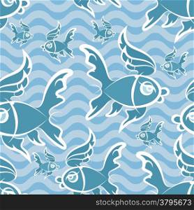 seamless pattern with blue fishes in water