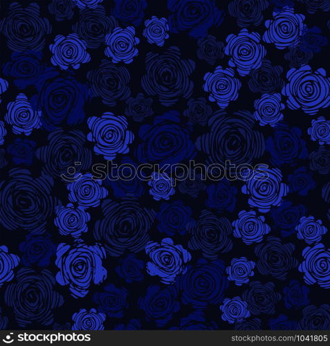 Seamless pattern with blue roses. Hand drawn rose wallpaper. Romantic design for fabric, textile print, wrapping paper. Vector illustration. Seamless pattern with blue roses. Hand drawn rose wallpaper.