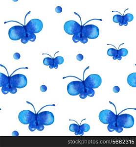 Seamless pattern with blue watercolor butterfly