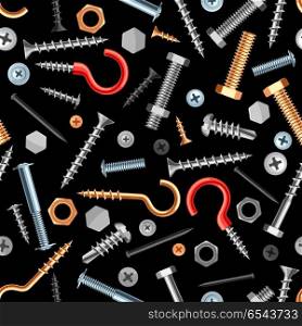 Seamless pattern with bolts nuts nails.. Seamless pattern with bolts nuts nails. Various iron screws collection.