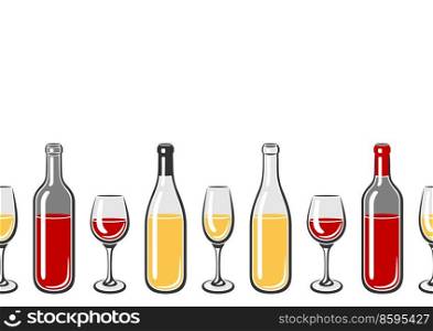 Seamless pattern with bottles and glasses of wine. Image for restaurants and bars. Business and industrial item.. Seamless pattern with bottles and glasses of wine. Image for restaurants and bars.