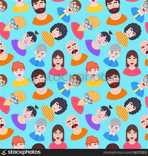 Seamless pattern with boys on blue background.Vector illustration