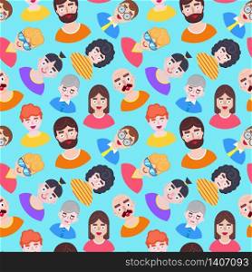 Seamless pattern with boys on blue background.Vector illustration