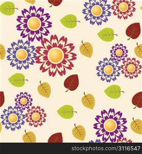 Seamless pattern with bright flowers and leaves