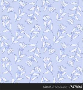 Seamless pattern with bright hand drawn flowers on gray background