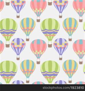 Seamless pattern with bright hot air balloons in modern style. Modern background design. Summer holiday background. Vector pattern. Abstract bright wallpaper.. Seamless pattern with bright hot air balloons