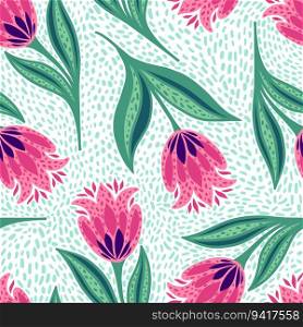 Seamless pattern with bright tulips on white background.With this pattern you can make any clothes, wallpapers and other things.  