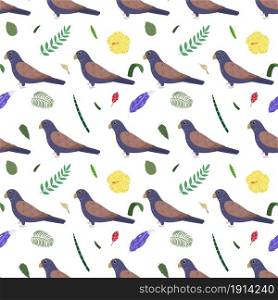 Seamless pattern with bronze wings parrots, tropical leaves and flowers. Cute baby print for fabric and textile.. Seamless pattern with bronze wings parrots and tropical leaves and flowers.