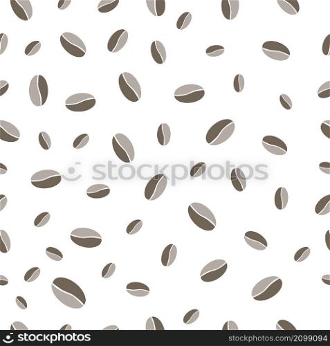 Seamless pattern with brown coffee beans on white background. Vector illustration.