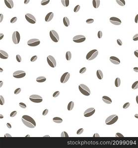 Seamless pattern with brown coffee beans on white background. Vector illustration.