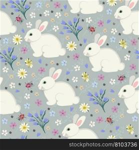 Seamless pattern with bunnies on pastel floral Vector Image