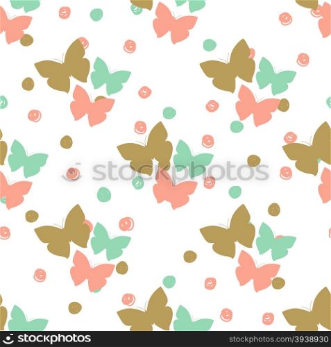 Seamless pattern with butterflies and dots. Can be used for textile, wallpapers, web, greeting cards and scrapbooking design.