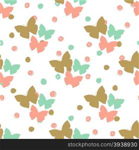 Seamless pattern with butterflies and dots. Can be used for textile, wallpapers, web, greeting cards and scrapbooking design.