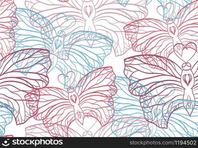 Seamless pattern with butterflies contours on a light background for your creativity. Seamless pattern with butterflies contours on a light background