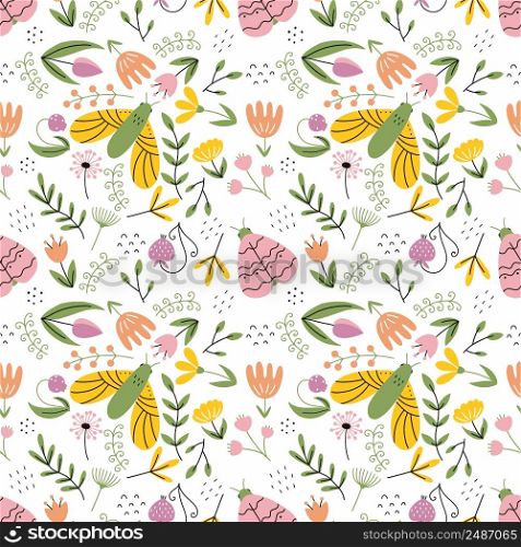 Seamless pattern with butterfly and flower. Spring delicate floral background. Wallpaper for print on fabric and packaging paper. Cyclic element. Summer textiles.
