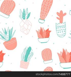 Seamless pattern with cactus. Cute cartoon cacti pattern. Vector illustration. Pink cartoon design.. Seamless pattern with cactus. Cute cartoon cacti pattern. Vector illustration. Pink cartoon design