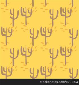 Seamless pattern with cactuses on yellow background. Desert doodle cacti endless wallpaper. Decorative backdrop for fabric design, textile print, wrapping, cover. Vector illustration.. Seamless pattern with cactuses on yellow background. Desert doodle cacti endless wallpaper.