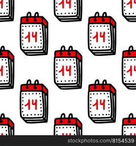 Seamless pattern with calendars with the inscription February 14 on a white background.vector illustration. Seamless pattern with calendars with the inscription February 14