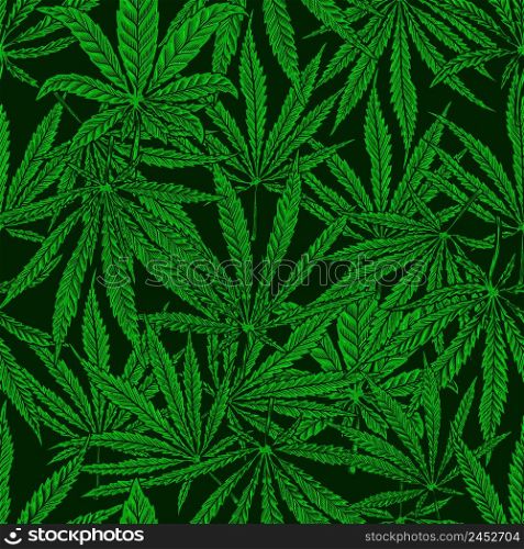 Seamless pattern with cannabis leaves. For poster,card, banner, flyer. Vector illustration