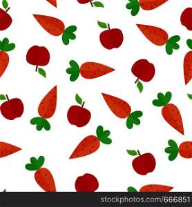 Seamless pattern with carrot and Apple fruit. Ideal for textiles, packaging, paper printing, simple backgrounds and textures.