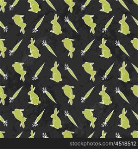 Seamless Pattern With Carrot And Bunny On A Gray Grunge Background