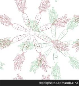 Seamless pattern with carrots, mandala shape repeated over white