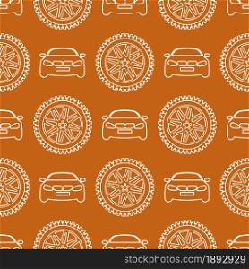 Seamless pattern with cars and wheels. Automotive background. Transport backdrop.