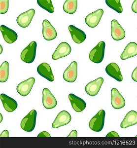 Seamless pattern with cartoon avocado on white background. Organic texture. Vegetarian healthy food backdrop. Vector illustration. Seamless pattern with cartoon avocado on white background. Organic texture.