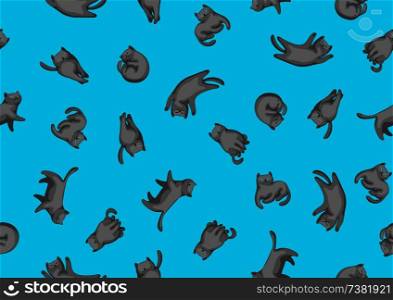Seamless pattern with cartoon black cats. Cute pets stylized background.. Seamless pattern with cartoon black cats.