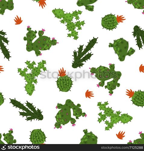 Seamless pattern with cartoon cactus isolated on white background. Creative childish texture. Design element for textile, fabric, wallpaper, scrapbooking. Vector illustration.. Seamless pattern with cactus isolated on white.