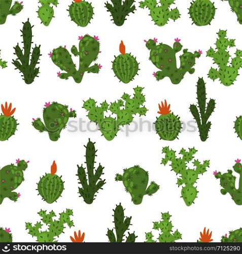Seamless pattern with cartoon cactus isolated on white background. Creative childish texture. Design element for textile, fabric, wallpaper, scrapbooking. Vector illustration.. Seamless pattern with cactus isolated on white.