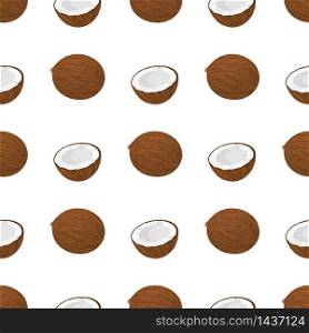 Seamless pattern with cartoon detailed brown exotic whole and half coconut. Summer fruits for healthy lifestyle. Organic fruit. Vector illustration for any design. Seamless pattern with cartoon detailed brown exotic whole and half coconut. Summer fruits for healthy lifestyle. Organic fruit. Vector illustration for any design.