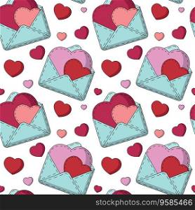 Seamless pattern with cartoon envelope and heart