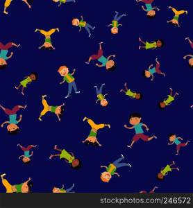 seamless pattern with cartoon kids,blue background,stock vector illustration. seamless pattern with cartoon kids