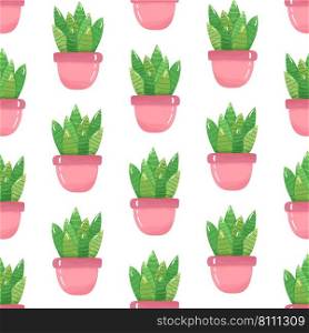Seamless pattern with cartoon potted houseplant Vector Image