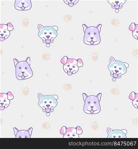 Seamless Pattern with Cartoon Shiba Dogs Design on White Background. Pastel puppy pattern. Seamless Pattern with Cartoon Shiba Dogs Design on White Background. Pastel puppy pattern.