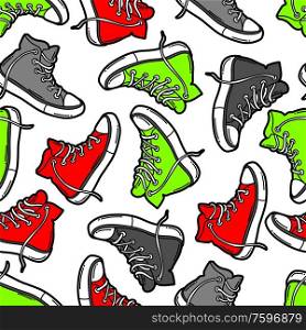 Seamless pattern with cartoon sneakers. Urban colorful teenage creative background. Fashion symbol in modern comic style.. Seamless pattern with cartoon sneakers.
